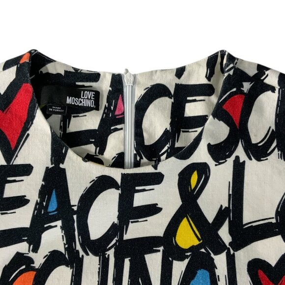 Love Moschino Peace & Love Logo All Over Print Dress 2 Shift Mini - Picture 5 of 16